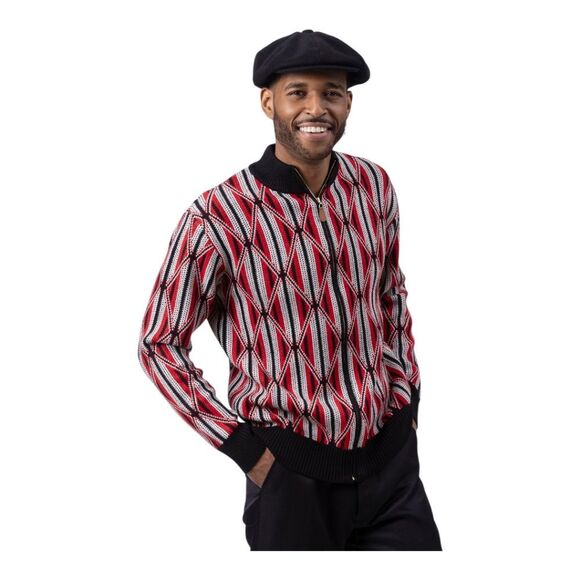 MONTIQUE MENS BLACK ZIP-UP XTRA SIZE SWTR WITH GEOMETRIC DIAMOND PATTERN SW-105X - Picture 2 of 2